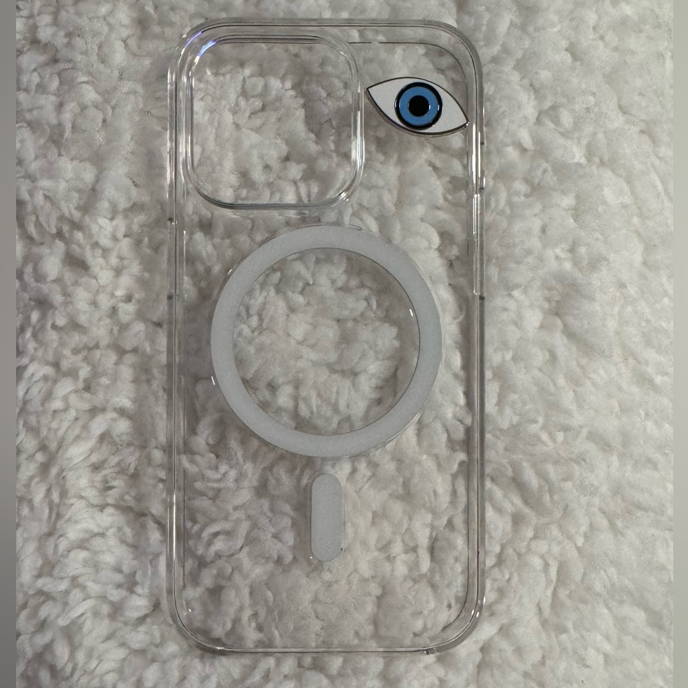 Clear Case with Evil Eye Emblem attached for Iphone 14 Pro Magsafe